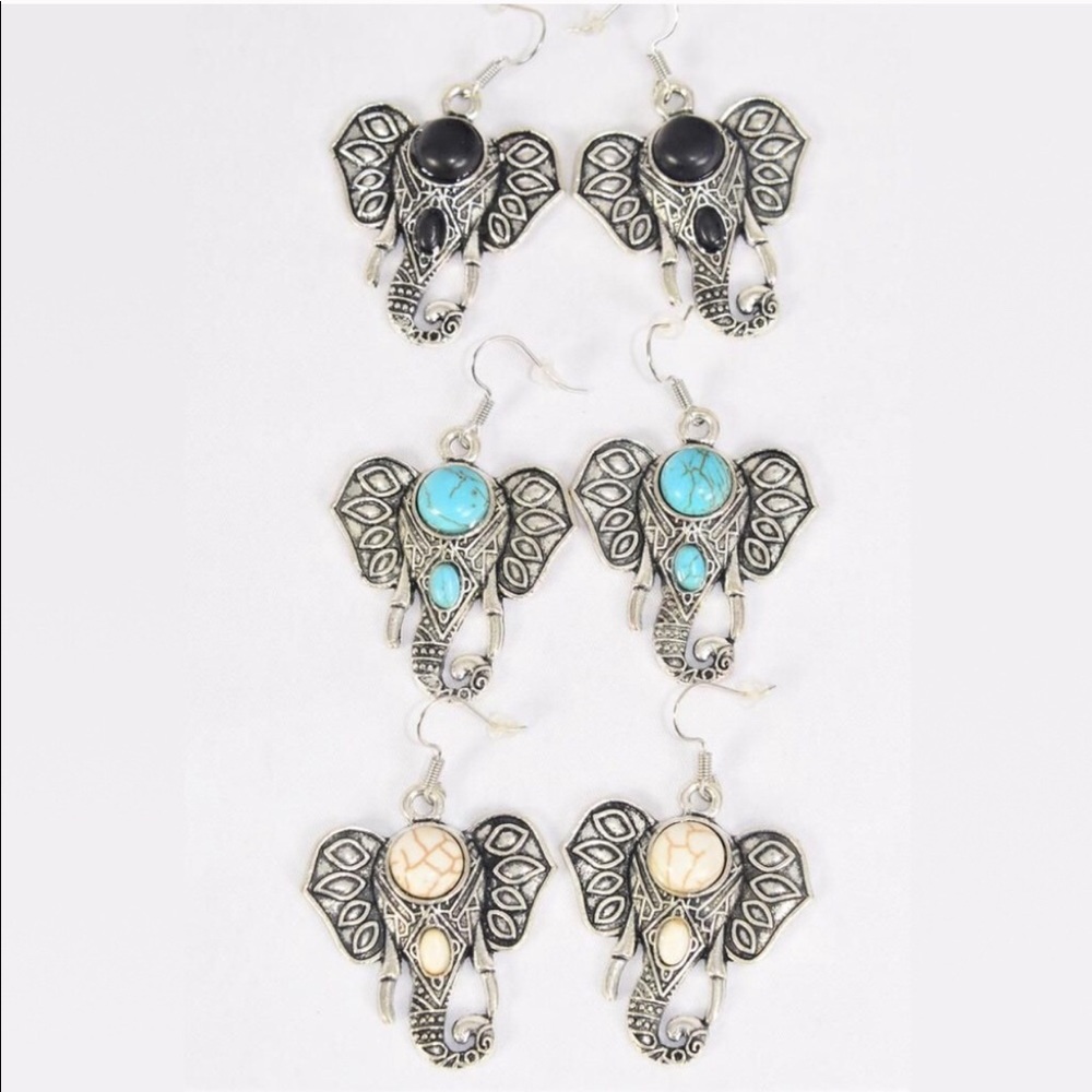 Elephant head stone earrings